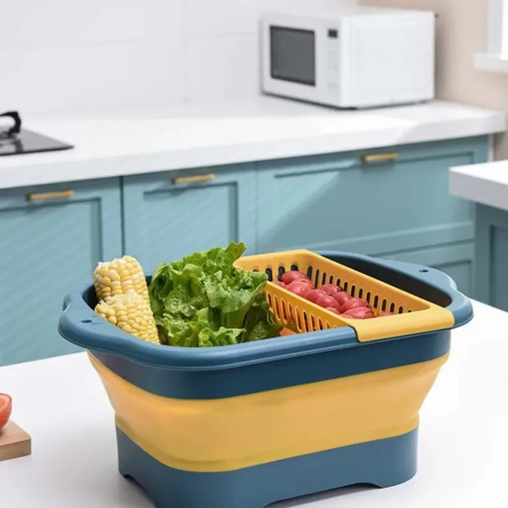 Foldable Dish Basin Vegetable Washing Basket Outdoor Portable Sink Tub Dishpan Silicon Collapsible Drainer for Kitchen Camping