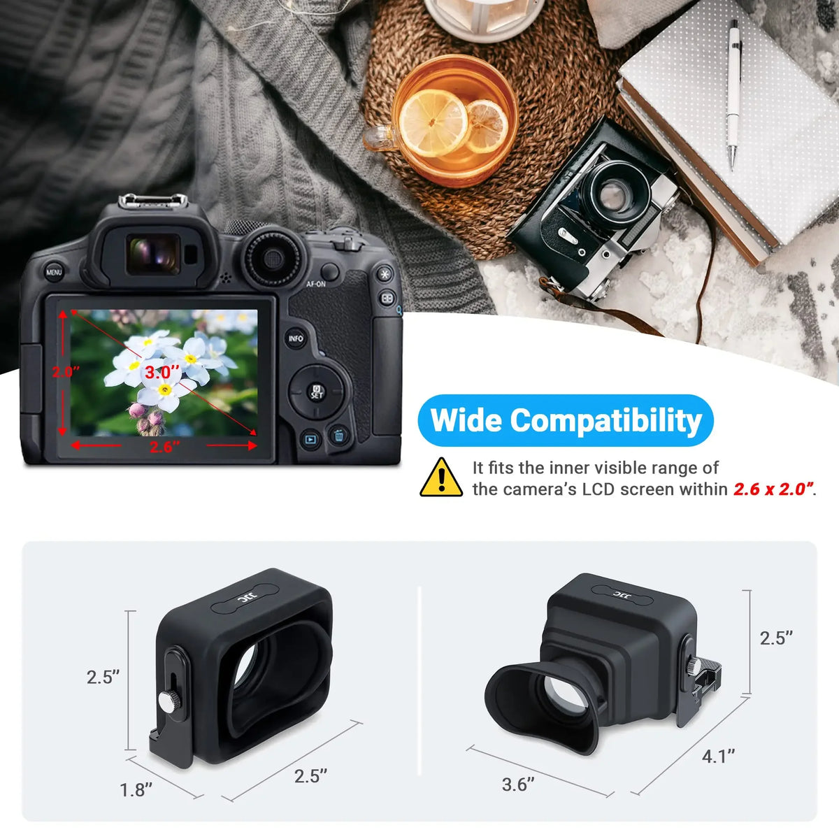 JJC 3X LCD Viewfinder Camera Extender Eyecup Eyepiece Collapsible fit 3.0" Screen for Nikon Z30 Sony ZV-1 RX100 Fuji X-T30 III