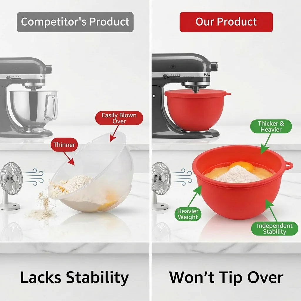 Silicone Bowl With Lids for Kitchen Aid Tilt-Head 5 Qt Mixer Heat Resistant Non Slip Reusable Mixer Attachment Baking Accessory