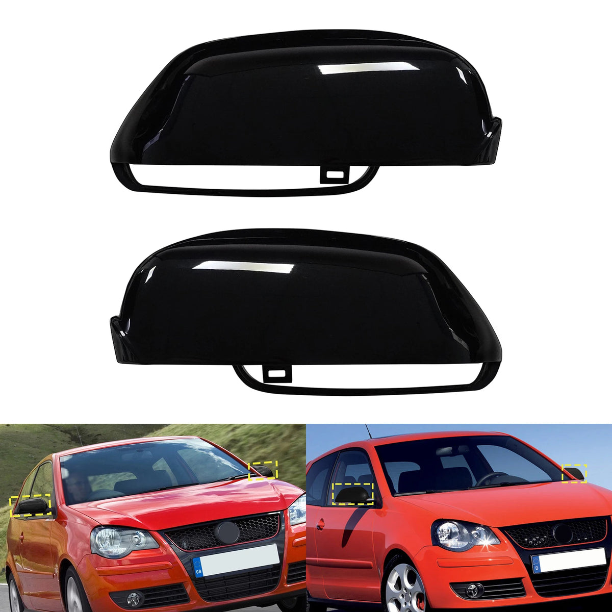 Wing Door Mirror Cover Caps Gloss Black for 2005-2009 VW Polo MK4 9N Hatchback