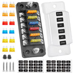 6 Way Fuse Box with Negative Bus Waterproof 6 Circuit Automotive Fuse Holder Fuse Block for 12V/24V Car Truck Boat Marine RV