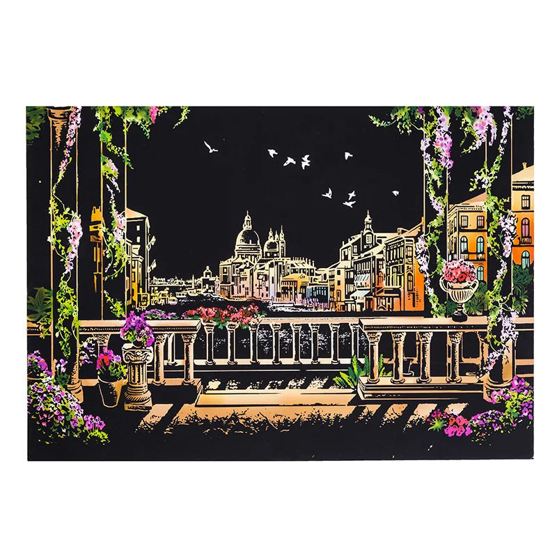 DIY A3 City Landmarks Paris London Night Scene Scratch Painting With Tool Scenery Landscape Colorful Scratch Art Room Decor Gift