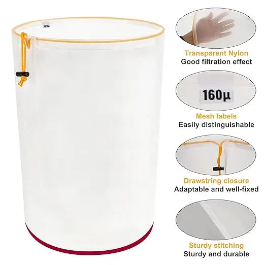 5 Gallon Reusable Filter Bag with Screen, Top Opening, Hydroponics Gardening, 25-220 Micron