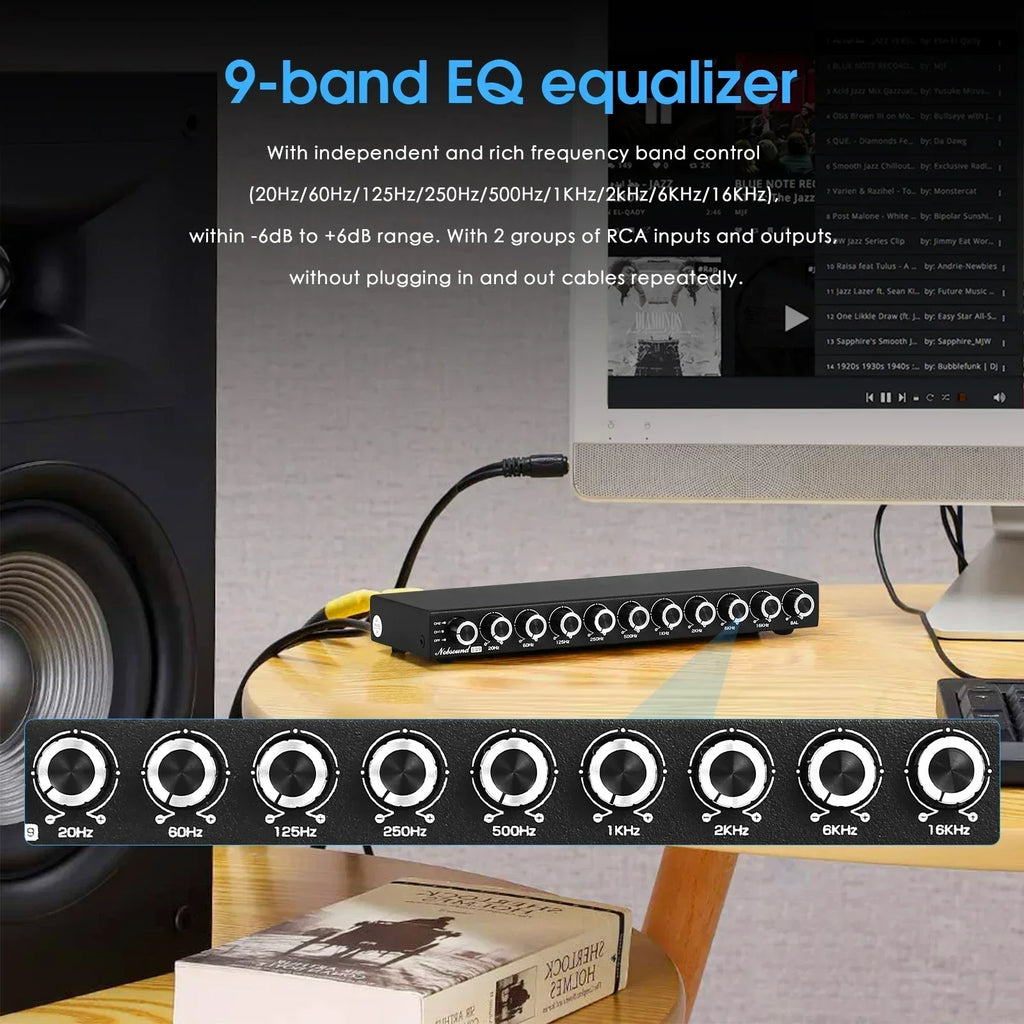 HiFi EQ9 9-Band Stereo EQ Preamp Analog Pre-Amplifier Equalizer Audio Processor for Home/Car