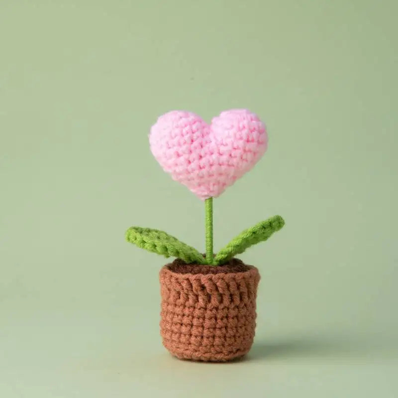 Mini Tulips Crochet Flowers Potted Cute Knitting Flowers Table Car Decor Handmade Artificial Tulips Flores Tejidas