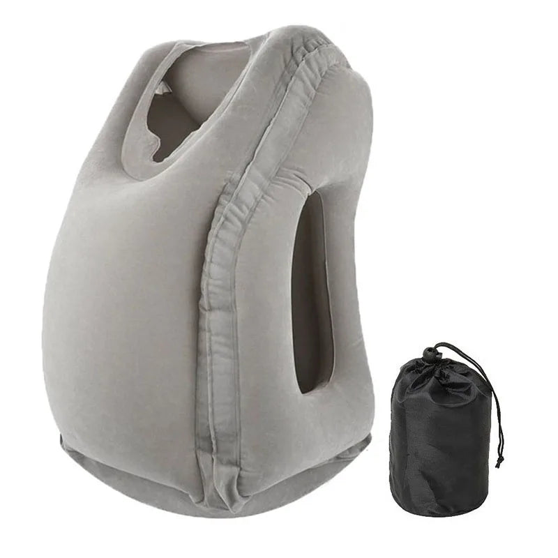 Flocked Inflatable Air Cushion Travel Pillow Headrest Chin Support Cushions for Airplane Plane Car Office Rest Neck Nap Pillows