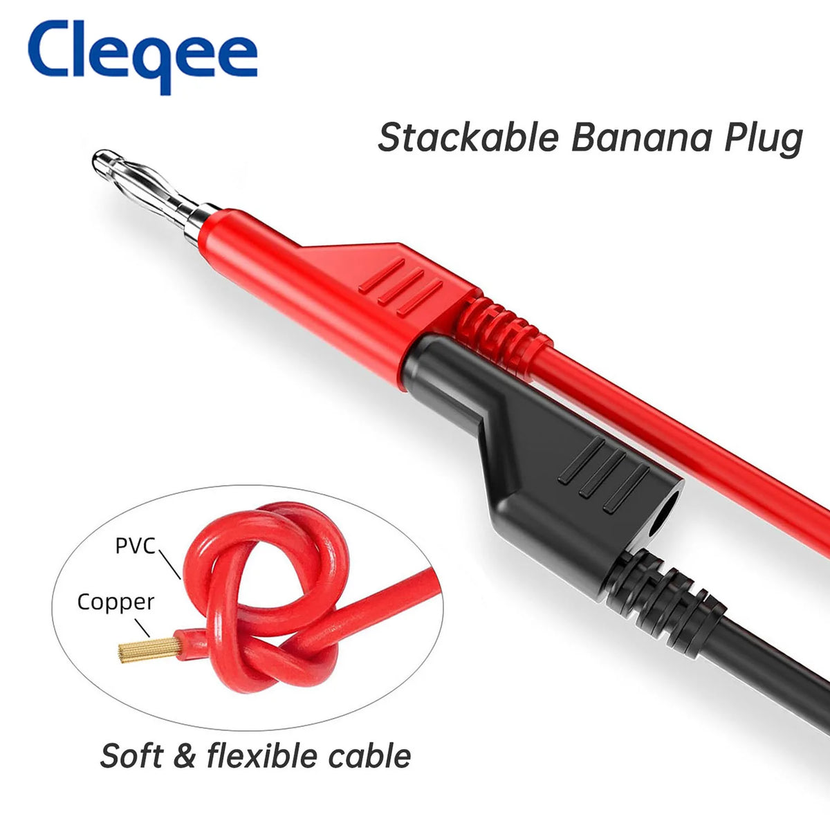 Cleqee P1036 5PCS 4mm Copper Banana Plug to Banana Plug Multimeter Test Leads Soft PVC Cable Wire 1000V 15A