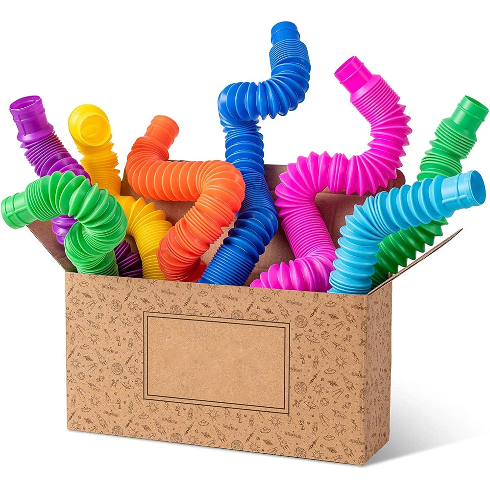 8PCS Pop Tubes Sensory Toys Stress Relief for Kids Top ADHD Autism Fidget Toddler Travel Toy Gifts Idea Unique Boys Girls