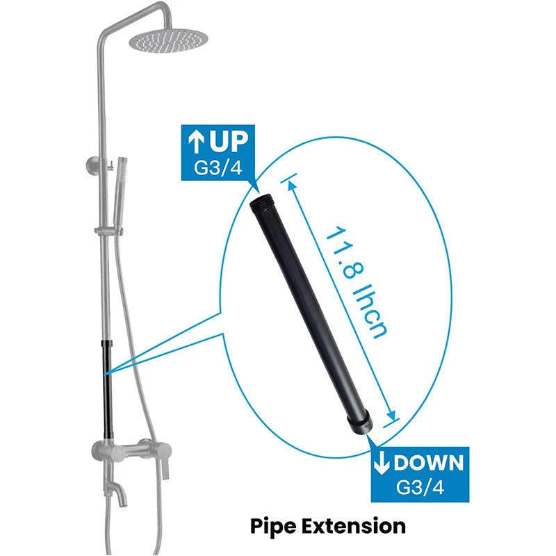 20/30/40/50cm Shower Extension Pipe G3/4 Round Bathroom Shower arm Stainless Steel Round Shower Extension Pipe Extension Pipe