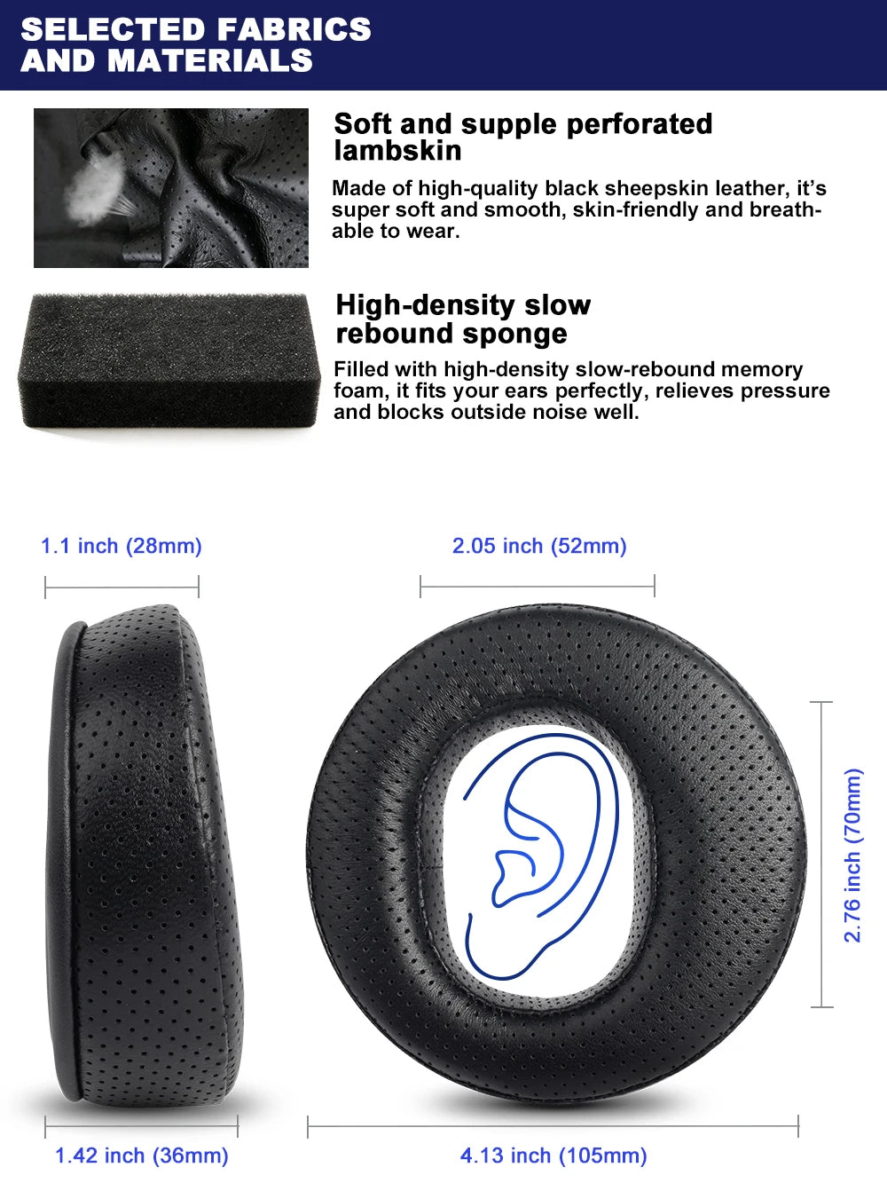 Ear Pads For FiiO HS-FT1A/B/C FT1 FT1 Pro JT7 Sheepskin earmuffs Perforated Sheepskin dermis headphones Memory Covers Sponge
