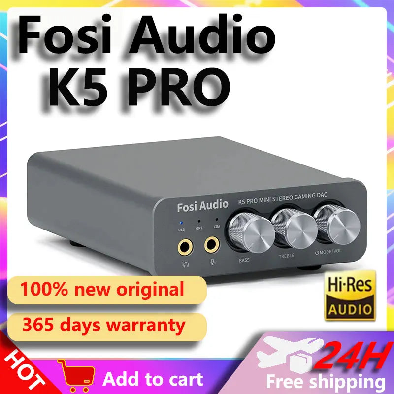 Fosi Audio K5 PRO Mini Stereo Gaming USB C Audio Headphone Amplifier DAC AMP with Mic for PS5 Desktop Powered Active Speakers