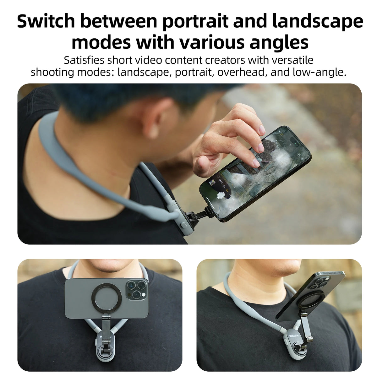 TELESIN Silicone Magnetic Quick Release Neck Mount Hold for Iphone 15 14 13 12 11 SAMSUNG XIAOMI Smart Phone Accessories