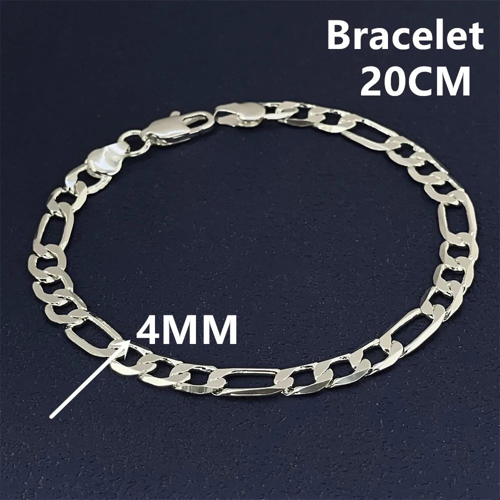 Punk 925 sterling silver 4/6MM 8 Inches Figaro Chain For Men Simple Women Hip Hop Bracelet Jewelry Party Accessories Wholesale