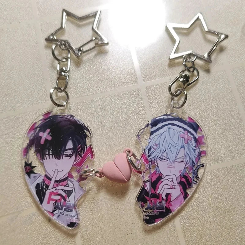 Anime ALIEN STAGE IVAN TILL Cosplay Keychain Unisex Acrylic Heart Magnet Pendant Key Chain 2Pcs/set Keyring Bag Accessories Gift