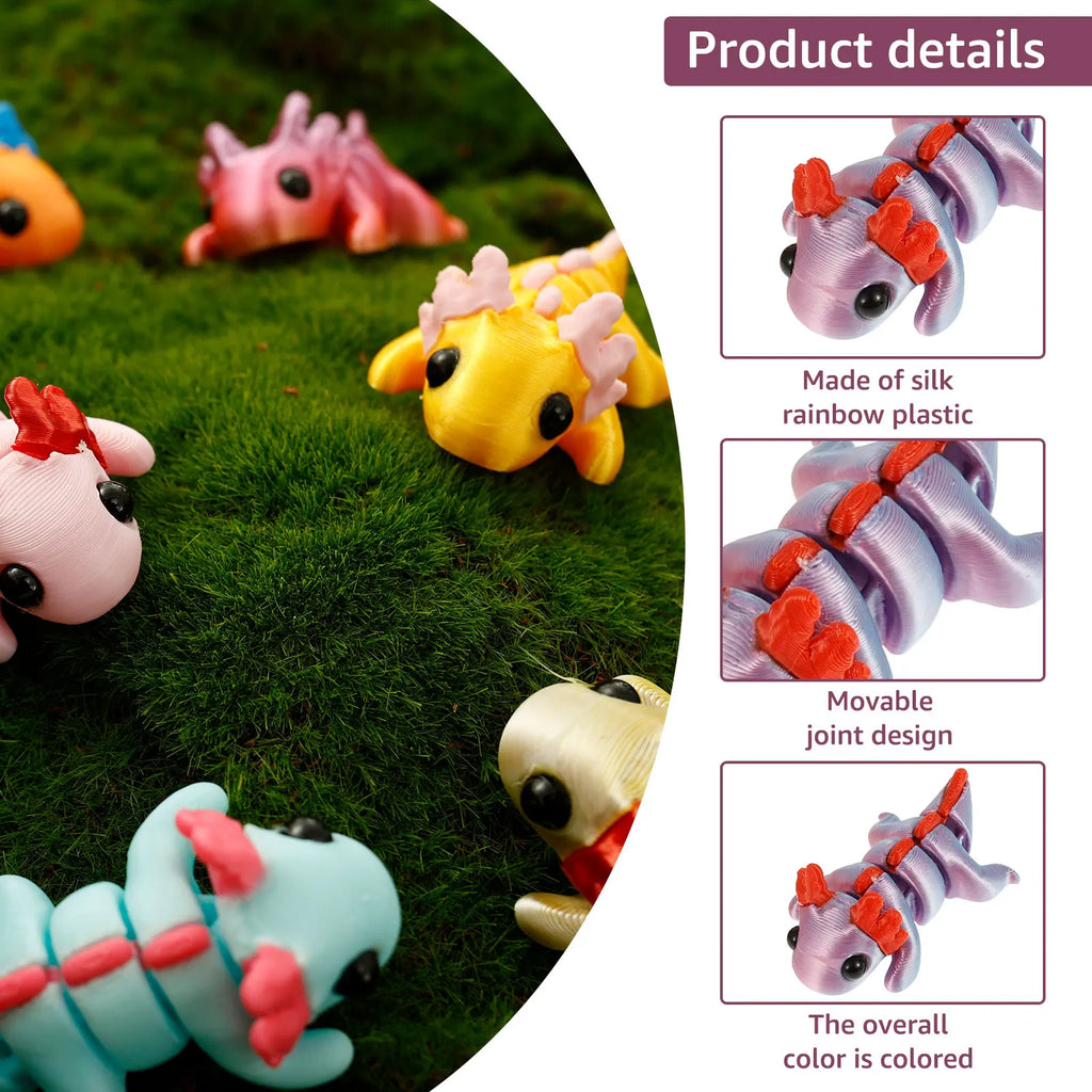 24Pcs Plastic 3D Printed Axolotl Figure Flexible Joint Mini Sensory Axolotl Toy Add Fun 3D Printed Animal Toy for Children