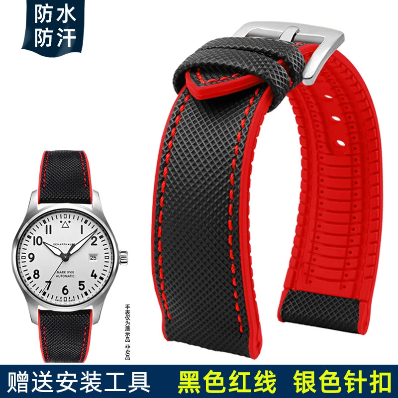 for IWC Pilot Mark 18 Portuguese Tudor Breitling Nylon Rubber Bottom Watch Strap Watchband 19mm 20mm 21mm 22mm 23mm 24mm
