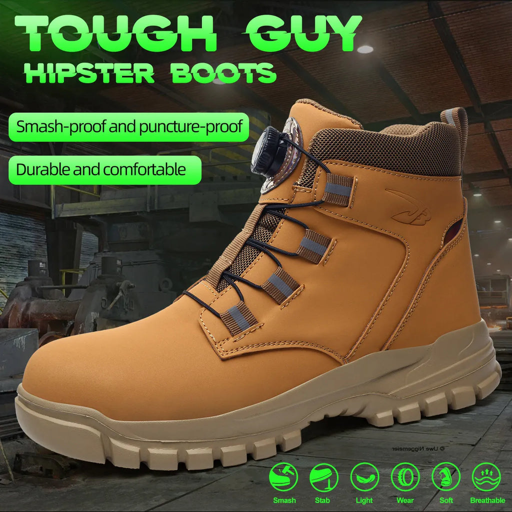 Rotating Button Work Shoes for Men Anti Puncture Protective Boots Sneakers Waterproof Work Safety Shoes Non Slip Steel Toe shoes