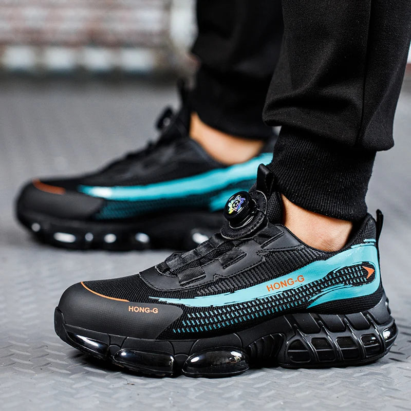 Men's Work Shoes  Rotary Buckle Work Sneakers Protective Shoes Safety Industrial Puncture-Proof Anti-Smash Steel Toe Shoes