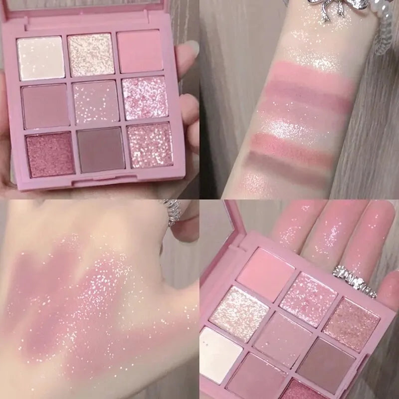 DIKALU Spring And Summer New Eyeshadow Palette Oh Rosy Nine Palace Grid Auto Focus Low Saturation Smoke Powder Rose Plate
