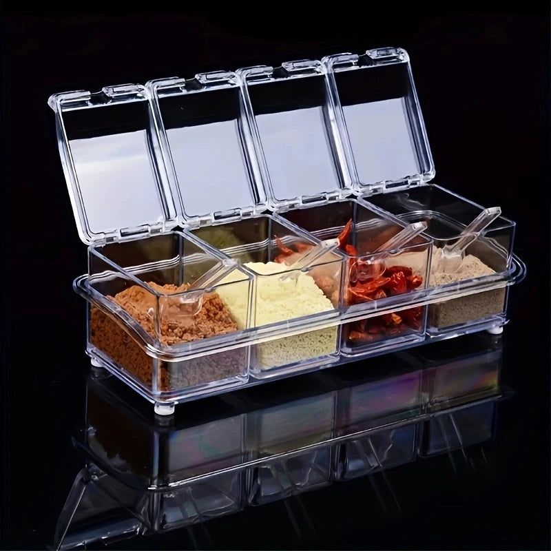Clear Seasoning Box - Spice Storage Container Storage Tool for Kitchen Herb Spice Tools Gadgets-Cruet with Cover and Spoon
