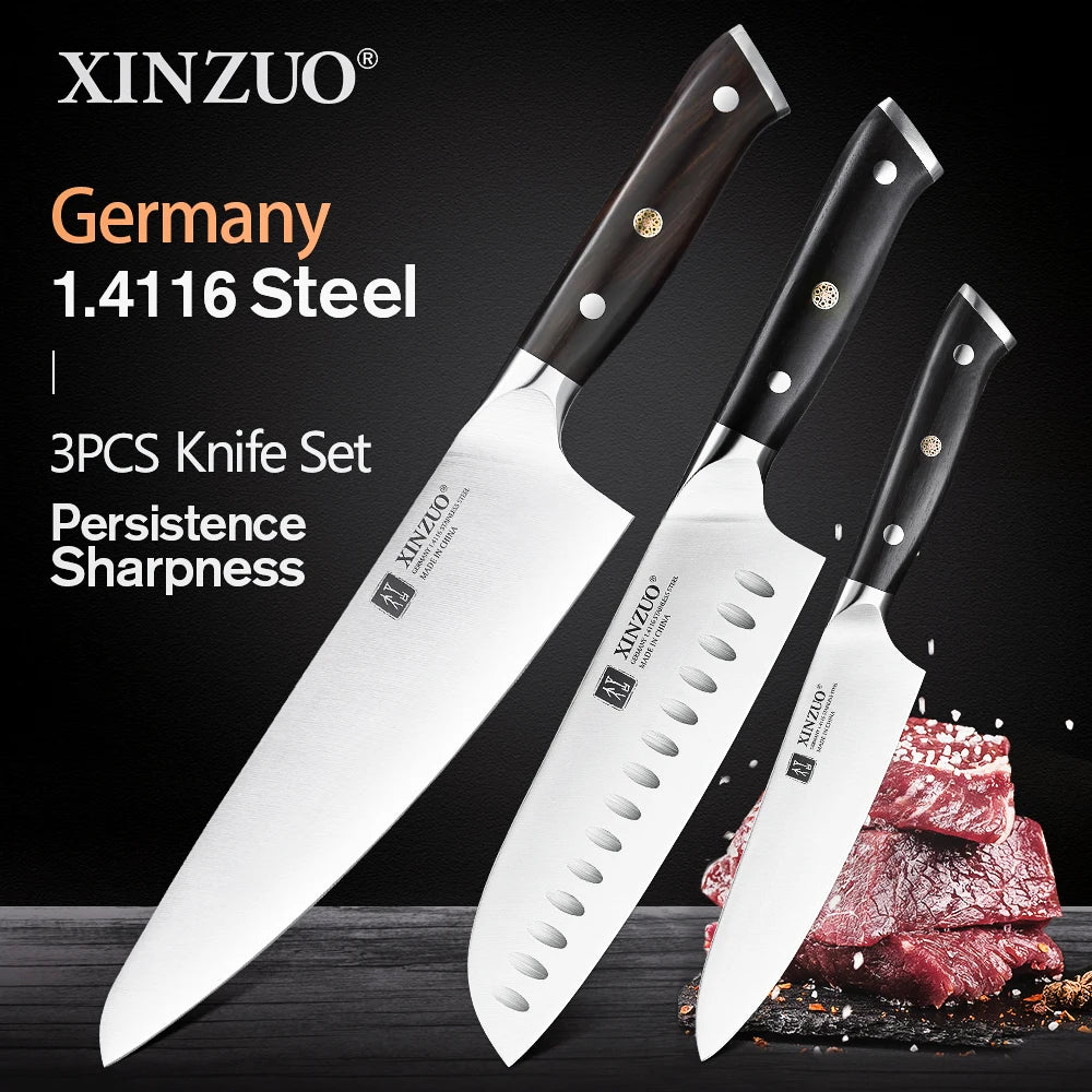 XINZUO 1pc-5pcs Kitchen Knives Set German 1.4116 Steel Chef Cleaver Santoku Utility Paring Knife Nature Ebony Wood Handle