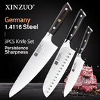 XINZUO 1pc-5pcs Kitchen Knives Set German 1.4116 Steel Chef Cleaver Santoku Utility Paring Knife Nature Ebony Wood Handle