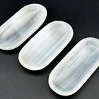 1pc Selenite Bowl Plate Ornament, Irregular Oval Carved Quartz Crystal, Gift for Friend, Office Bedroom Living Room Home Decorat