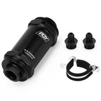 WLR - PQY BLACK AN6 / AN8 / AN10 Adaptor Fittings Inline Fuel Filter E85 Ethanol With 100 Micron Stainless Steel Element