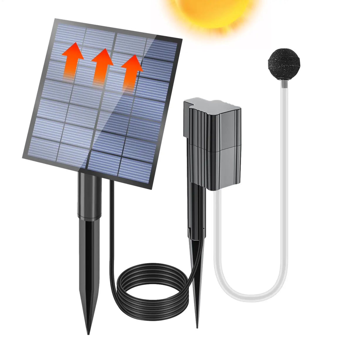 Solar Powered Pond Aerator Air Pump 7V 2.5W, 0.6L/min Aquarium Air Bubbler