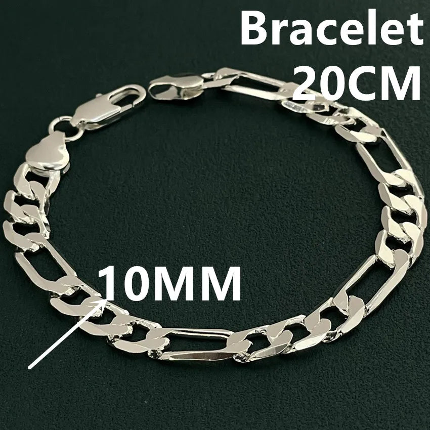 Punk 925 sterling silver 4/6MM 8 Inches Figaro Chain For Men Simple Women Hip Hop Bracelet Jewelry Party Accessories Wholesale