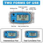 1" Digital Turbine Flow Meter with 3/4" Adapters, for Measuring Water, Diesel, Gasoline, and Other Liquids