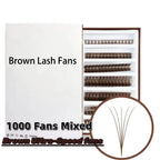 3D 6D 8D Brown Colored 1000 Fans PBT Hybrid Premade Volume Fan Sharp Pointy Stem Premade Lashes Extension Thin Root XL Tray Lash