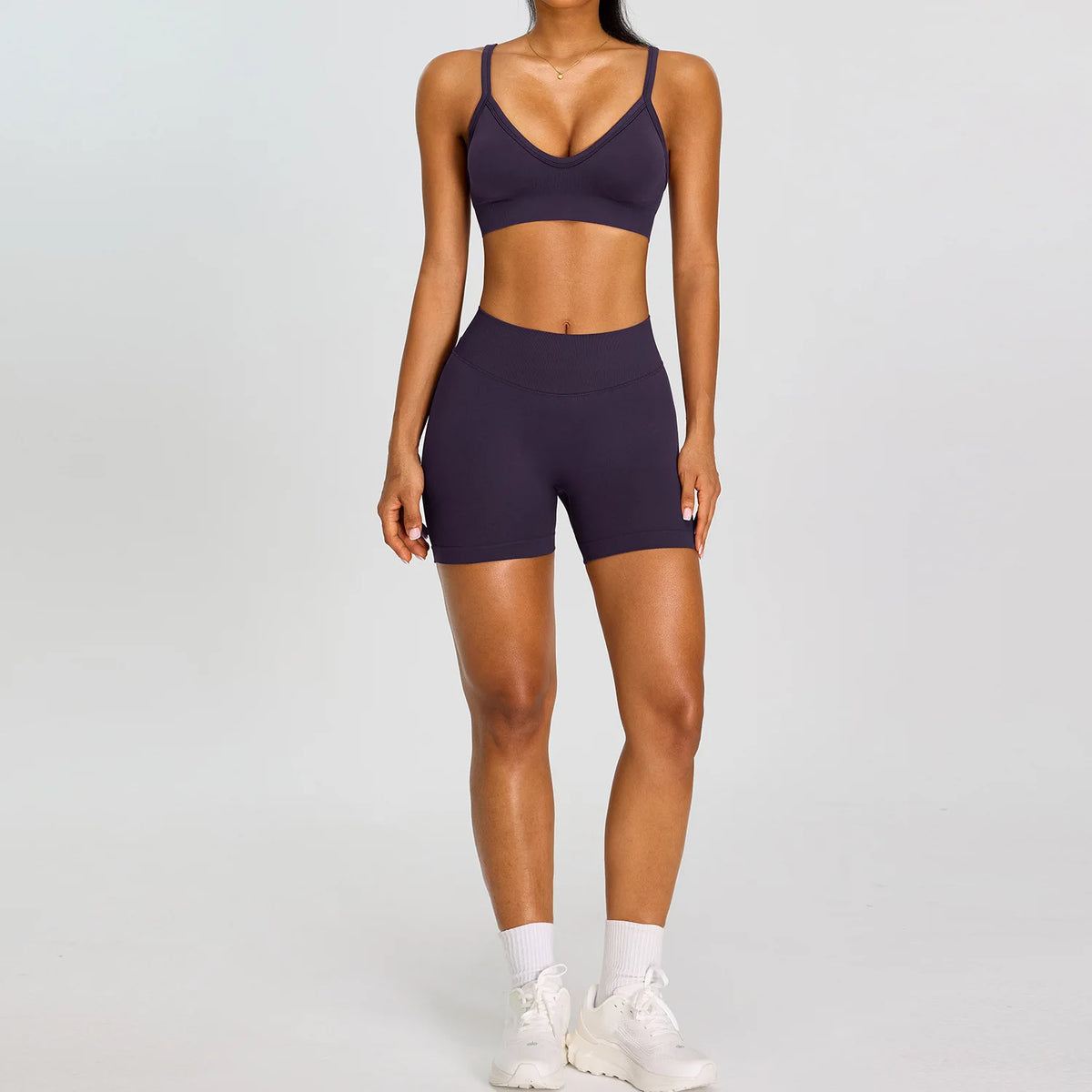 Women's Seamless 2pc Yoga Set Quick Dry Sports Bra + High Waist Shorts, Black S-XL