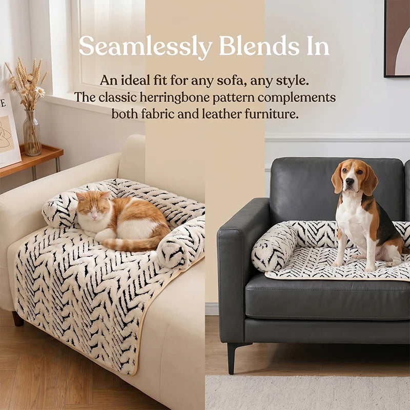 Pet sofa bed mat with side bolsters, white anti-slip couch protector, 90x80cm