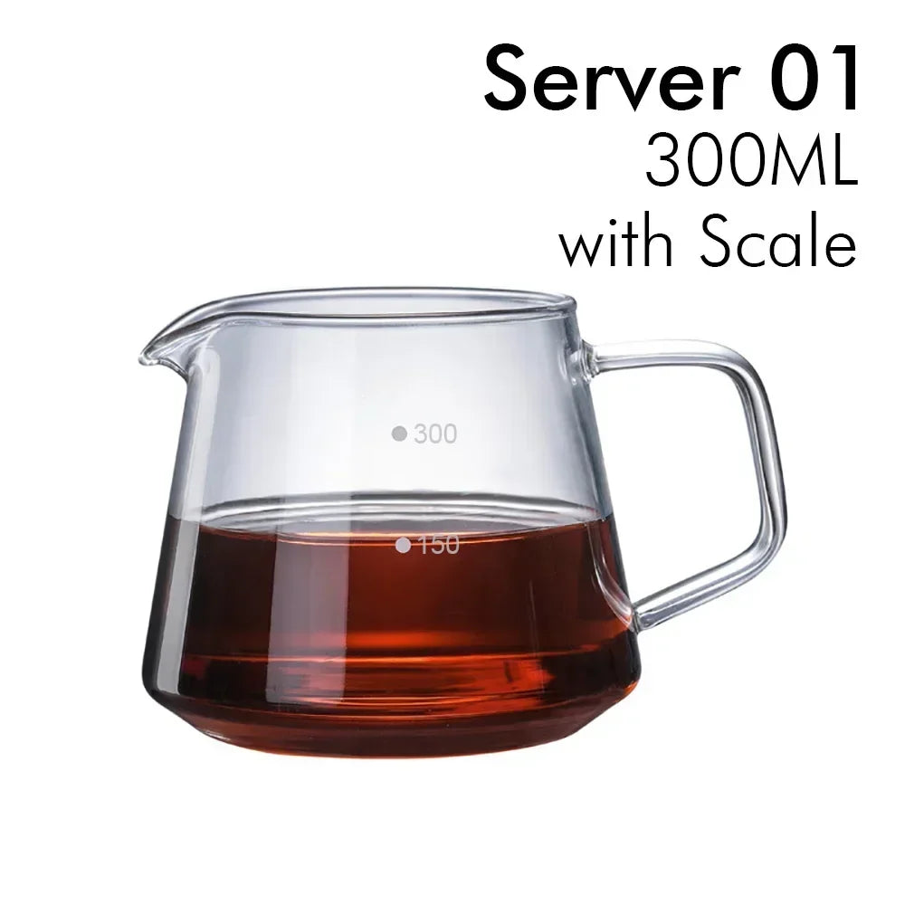Glass Pour Over Coffee Server with Dot Scale Brewed Coffee Sharing Pot 300ml 600ml Heat Resistant Hand Made Drip Coffee Pot