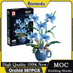 Romantic Blue Orchid Bouquet Building Blocks Home Desk Plant Decoration Assemble Toys Sending Girlfriend Valentine's Day Gifts