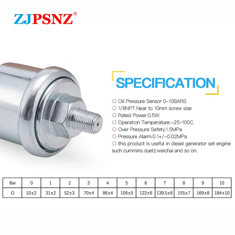 VDO Oil Pressure Sensor 1/4NPT 1/8NPT 10MM 13MM Universal 0 to 10 Bars Stainless Crew Plug Alarm Pressure Sensor Universal