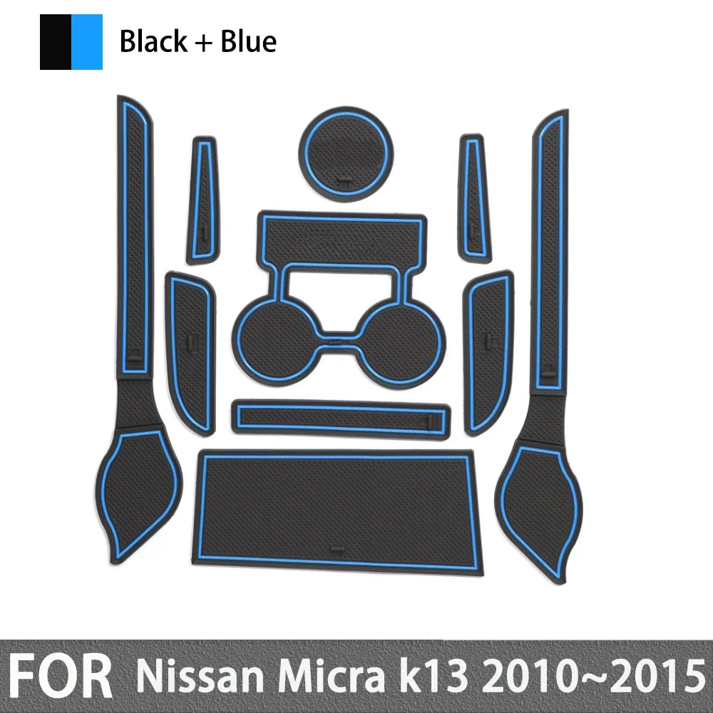for Nissan Micra k13 2010 2011 2012 2013 2014 2015 Anti-slip Rubber Mat Door Groove Cup Gate Slot Pad Car Stickers Accessories