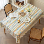Waterproof and Oil Resistant Tablecloth Cotton and Linen Non Wash Fabric Ethnic Style Rectangular Tassel Homestay Tablecloth