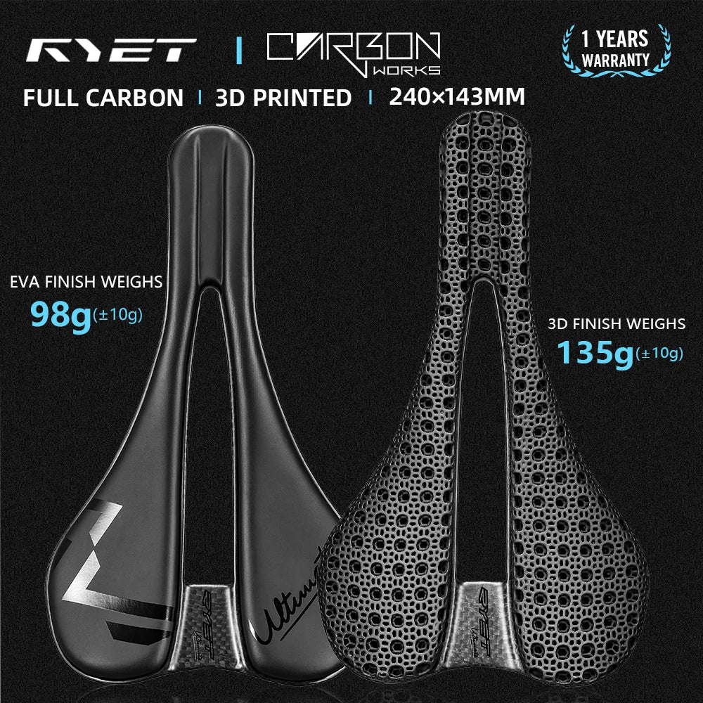 RYET 3D Printed Carbon Bike Saddle 240x143mm/155mm 7x9mm Rails Superlight