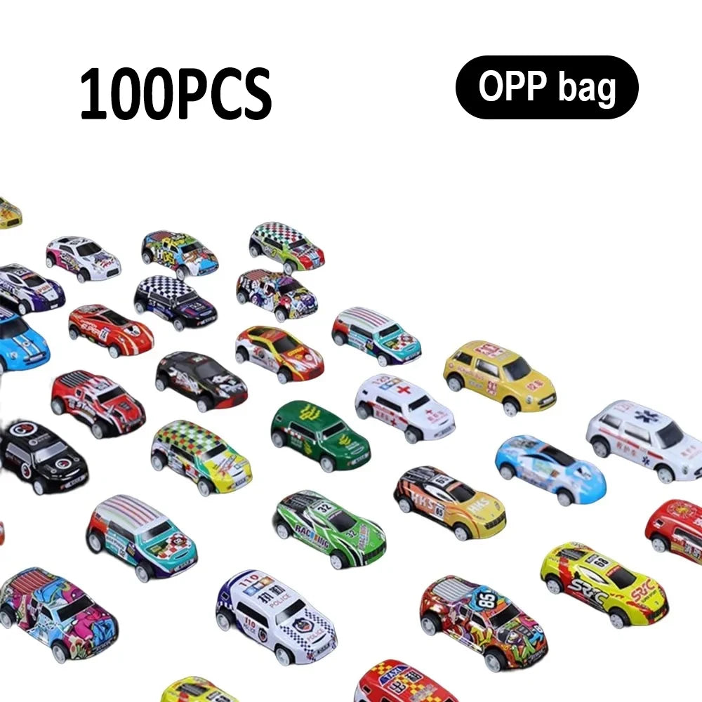 100Pcs Alloy Diecast Car Mini Cars Model Se tToys for Boys Sliding Inertia Pull Back Vehicle Toy Birthday Gift for Kids Toddler