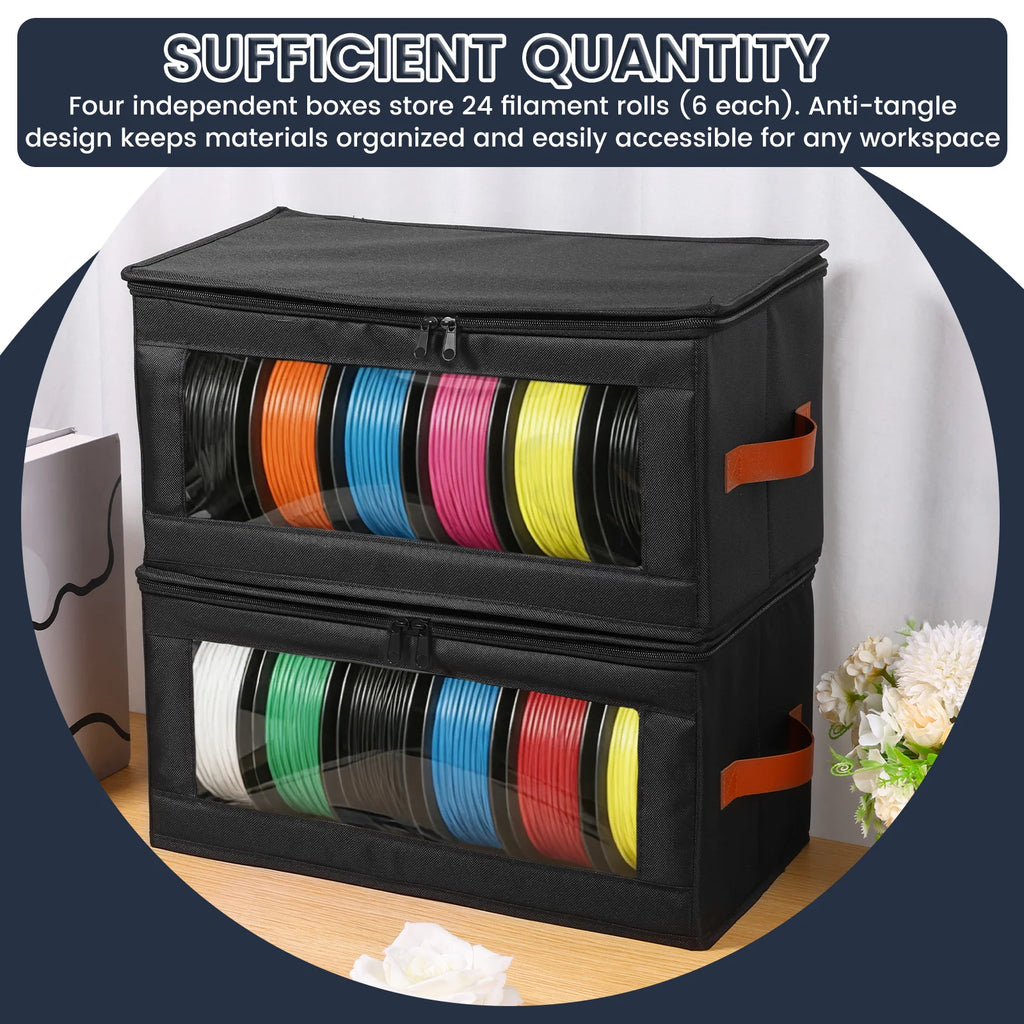 3D Printer Filament Storage Box with Clear Window, Large Capacity, Black, 4pcs