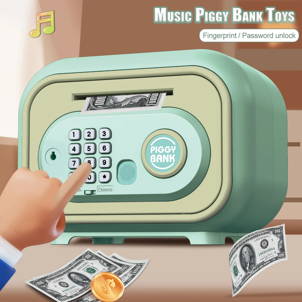 Kids ATM Piggy Bank Money Box with Fingerprint & Password Lock, Large Capacity, Pink/Green