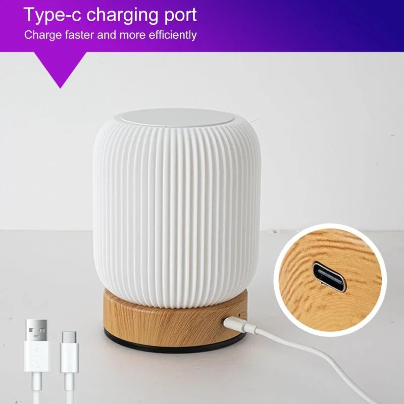 Touch Light Cordless Desk Lamp Battery Powered LED Bedside Lamp Rechargeable Night Light Wood Grain Base