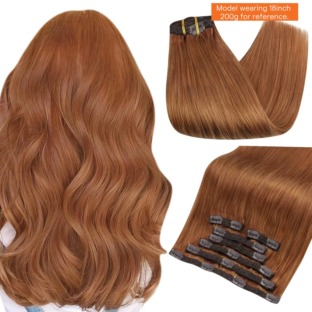 Full Shine Clip-In Human Hair Extensions Remy Double Weft 7pcs 105g Jet Black 12-24in