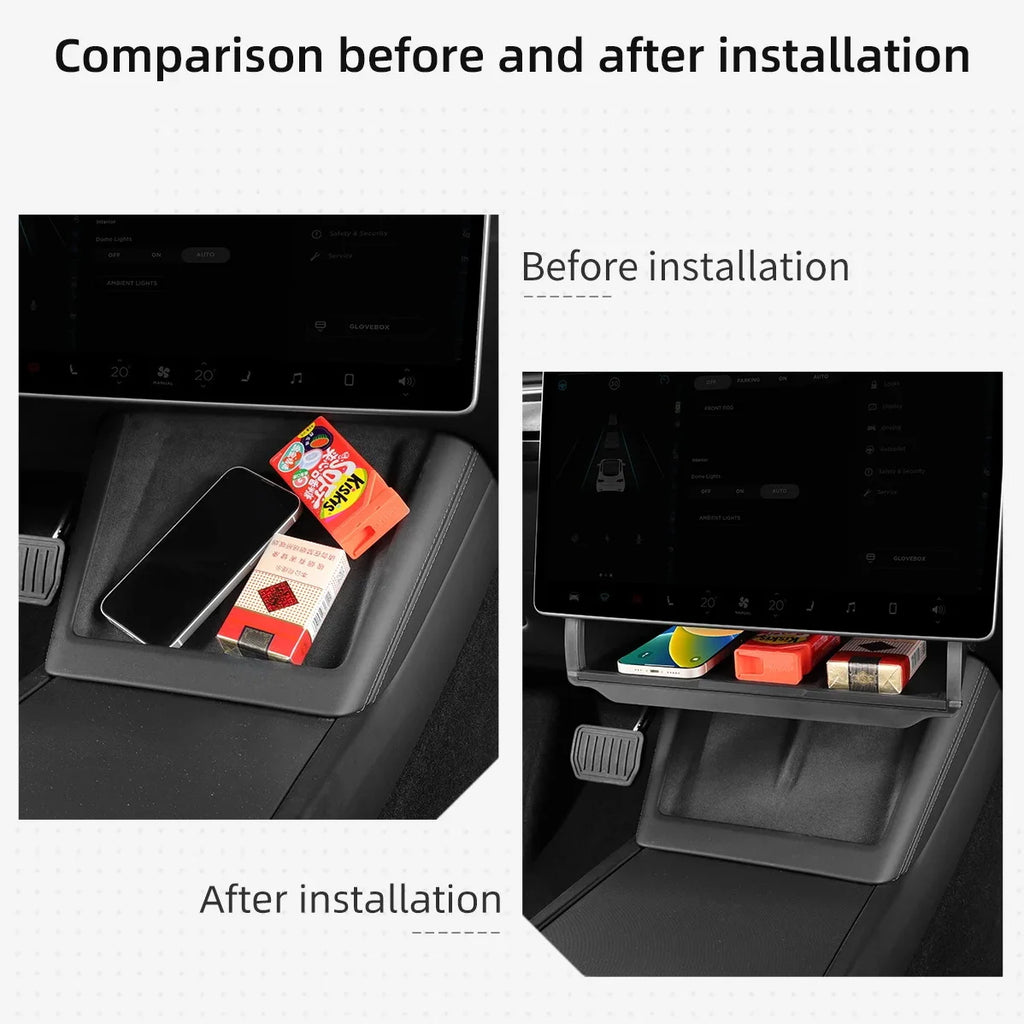 For Tesla New Model 3 Y Juniper Highland 2025-2020 2026 Car Hidden Under Screen Storage Box Central Control Organizer Case Tray