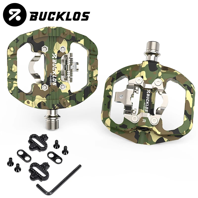BUCKLOS Mountain Bicycle Pedals Sealed Bearing Dual Clipless Flat & Lock Pedal for Shimano SPD Nylon Bike Pedals Cycling Parts