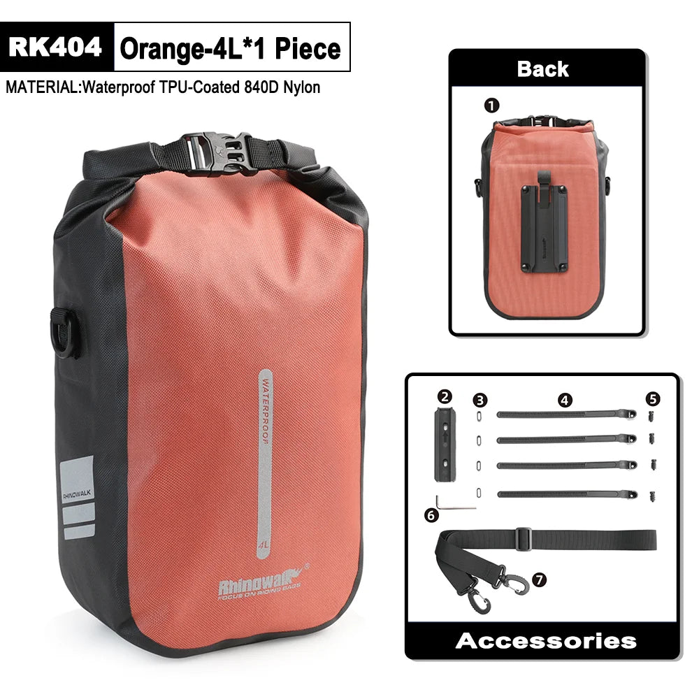 Rhinowalk Bicycle Front Fork Bag Waterproof Quick Release 4L/6L, Black Blue Olive Orange