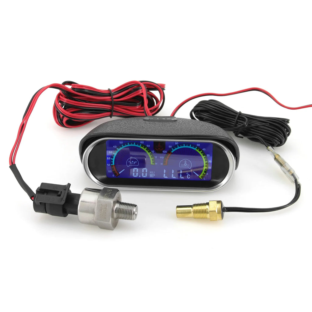 2 In 1 LCD Car Digital Oil Pressure Gauge Water Temp Meter 1/8 NPT Oil Pressure sensor  Water Temperature Sensor 10mm
