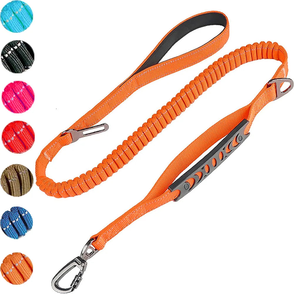 Fashion&cool Heavy Duty Dog Leash Especially Large Dogs，Reflective Dog Walking Training Shock Absorbing Bungee  Car Seat Belt